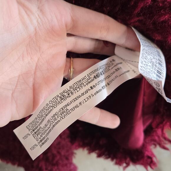 Zara Burgundy Faux Fur Shag Teddy Coat Jacket Small Snap Up Collared Outerwear - Picture 6 of 6